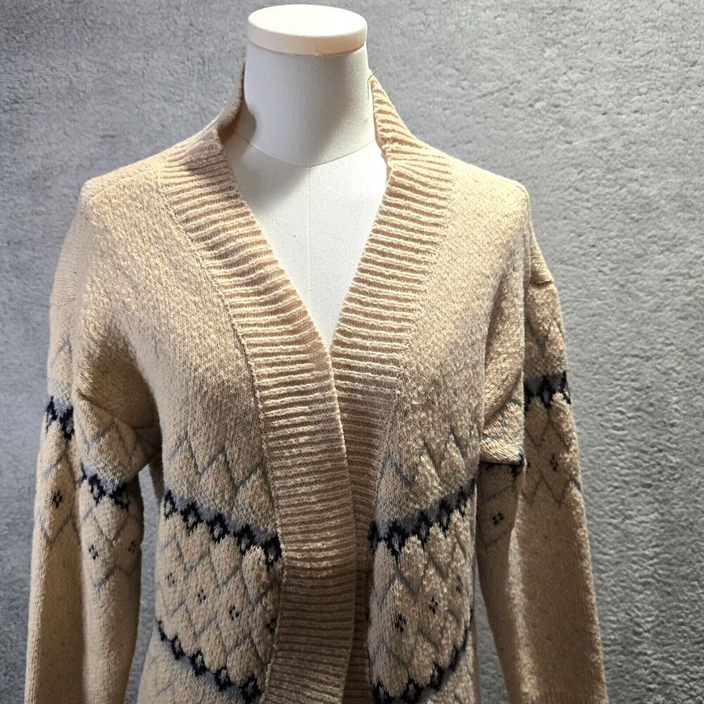 Angashion Cardigan XL Beige Southwestern Tribal Print‎ Aztec Open Front Sweater